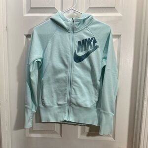 Nike Kids Light Aqua Zip Hoodie with Navy Swoosh